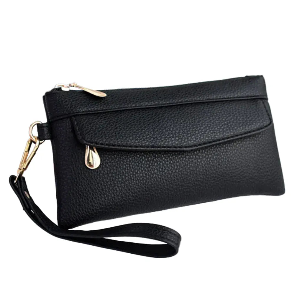 Portefeuille Femme Long en Similicuir Noir – Pochette Grande Capacité & Organisation
