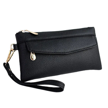 Portefeuille Femme Long en Similicuir Noir – Pochette Grande Capacité & Organisation