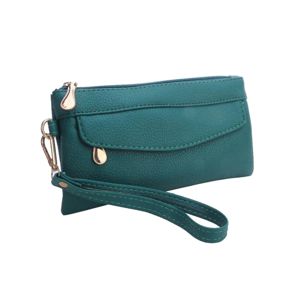 Portefeuille Femme Long en Similicuir Vert – Pochette Grande Capacité & Organisation