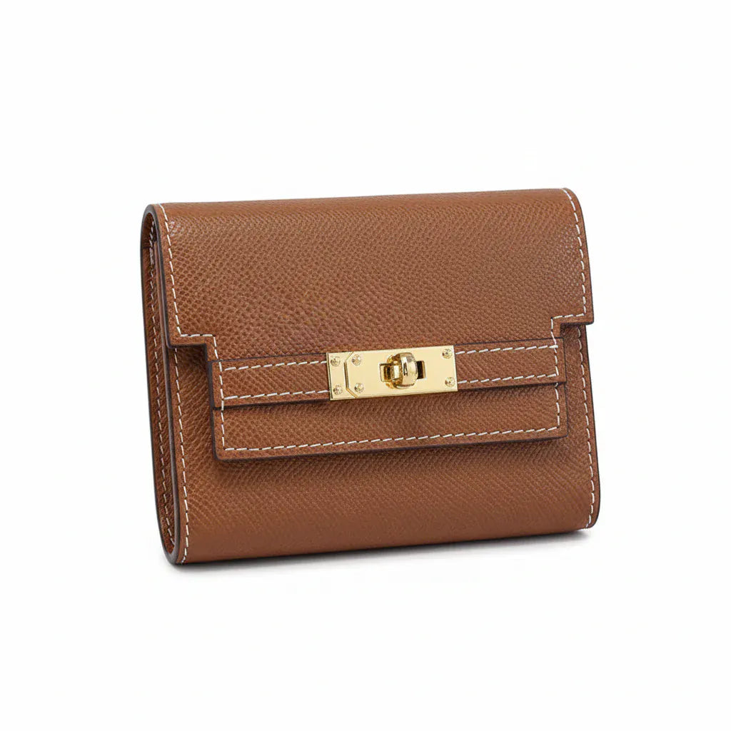 Portefeuille Femme en Cuir Véritable Caramel – Compact, Multifonction, Grande Capacité & Élégant