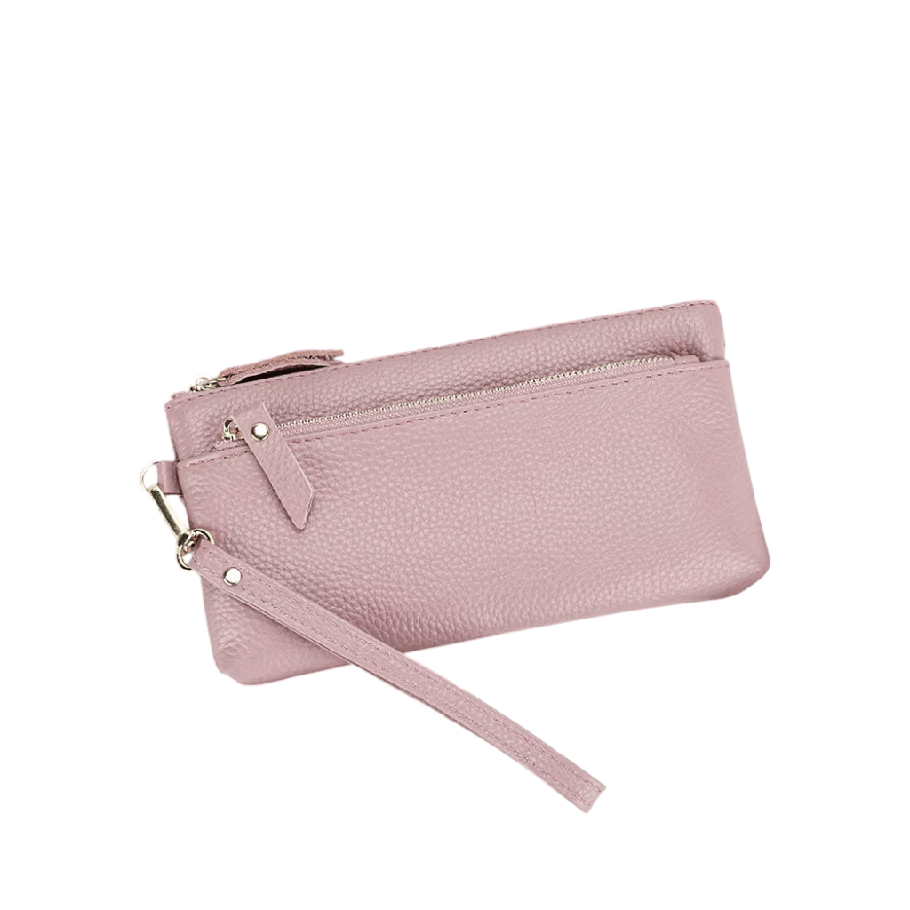 Portefeuille Femme en Cuir Véritable Rose – Pochette Compacte avec Dragonne & Élégance Quotidienne