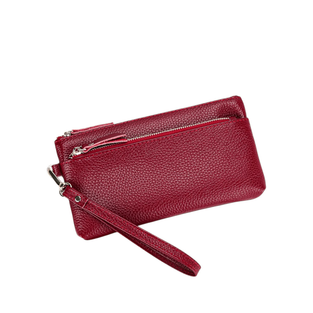 Portefeuille Femme en Cuir Véritable Rouge – Pochette Compacte avec Dragonne & Élégance Quotidienne