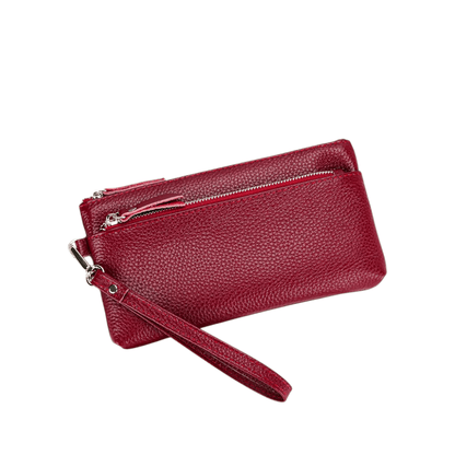 Portefeuille Femme en Cuir Véritable Rouge – Pochette Compacte avec Dragonne & Élégance Quotidienne