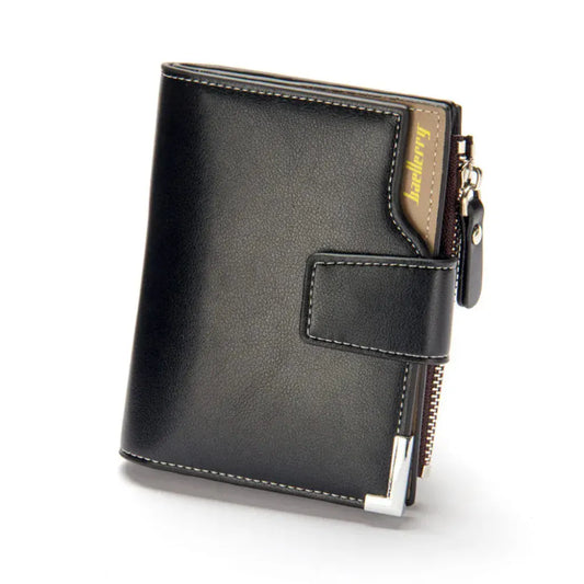Portefeuille Homme - Cuir PU Premium avec Porte-Monnaie Zippé Noir