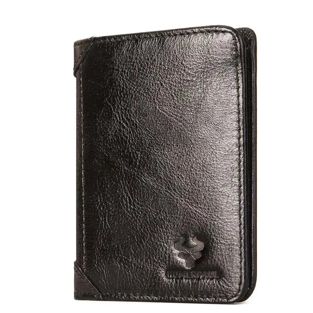 Portefeuille Homme Compact en Cuir Véritable Noir – Trifold Classique avec Protection RFID et Fenêtre ID