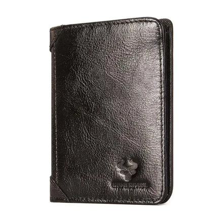 Portefeuille Homme Compact en Cuir Véritable Noir – Trifold Classique avec Protection RFID et Fenêtre ID