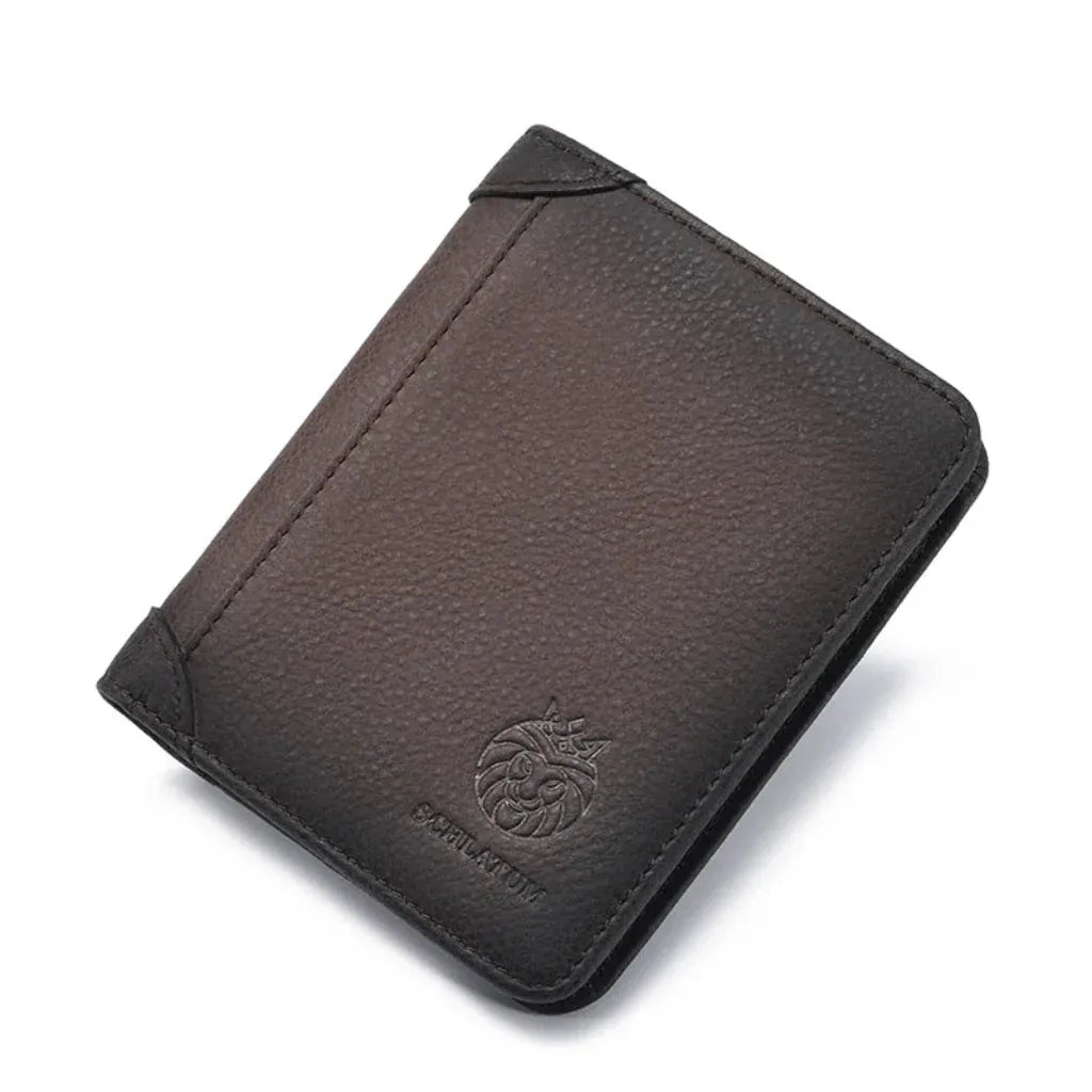 Portefeuille Homme Cuir Véritable RFID Marron Foncé – Court, UltraPlat et Grande Capacité