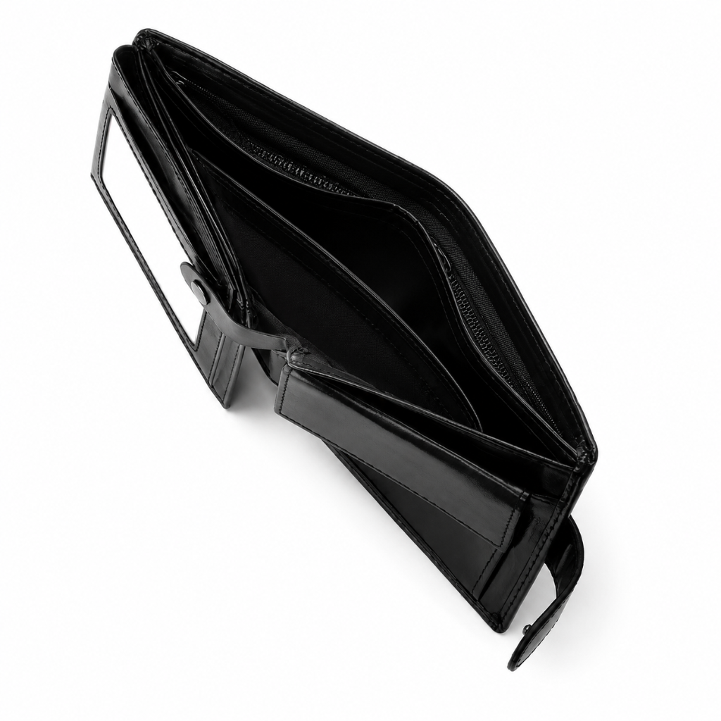 Portefeuille Homme Grande Capacité Multifonction - Cuir PU Premium avec Fermeture à Patte ouvert