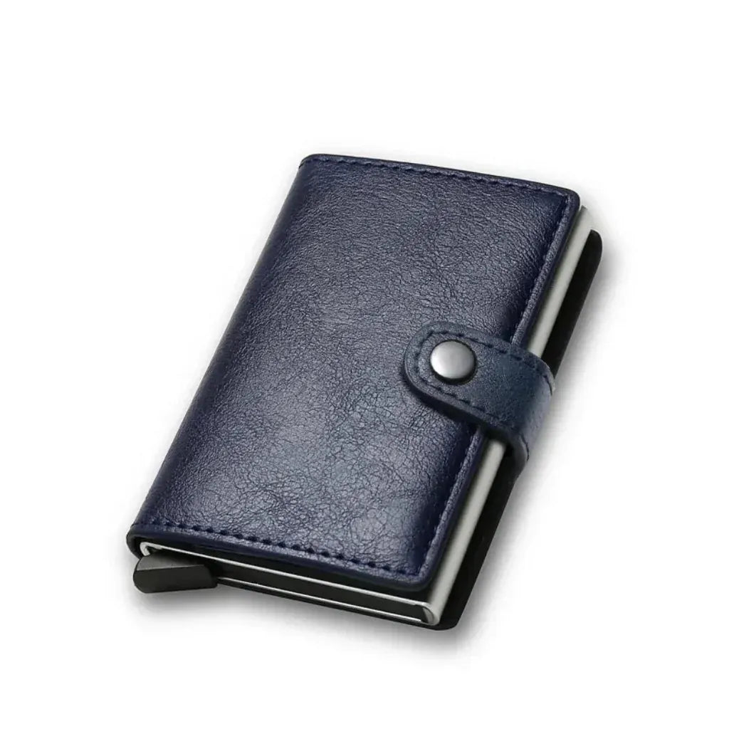 Portefeuille Homme Intelligent Anti-RFID en Cuir PU Bleu - Protection Bancaire Premium & Mécanisme Éjecteur