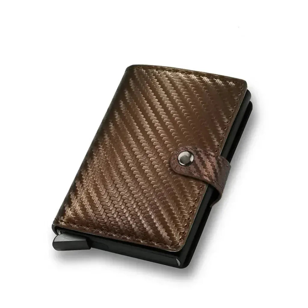Portefeuille Homme Intelligent Anti-RFID en Cuir PU Carbone Bronze - Protection Bancaire Premium & Mécanisme Éjecteur
