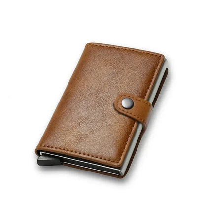 Portefeuille Homme Intelligent Anti-RFID en Cuir PU Marron Clair - Protection Bancaire Premium & Mécanisme Éjecteur