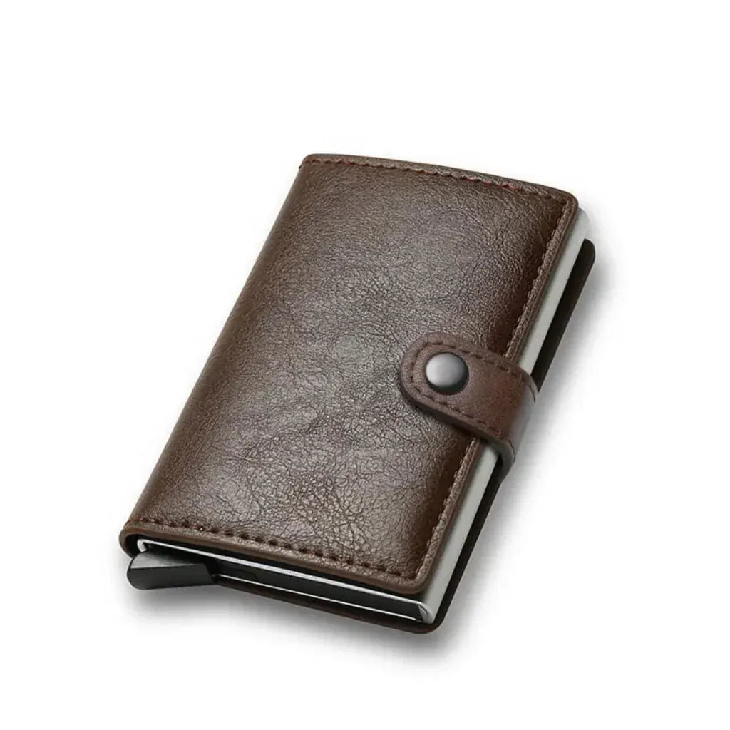 Portefeuille Homme Intelligent Anti-RFID en Cuir PU Marron Foncé - Protection Bancaire Premium & Mécanisme Éjecteur