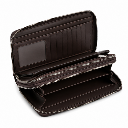 Portefeuille Homme Long Business en Cuir PU – Grande Capacité à Double Fermeture Éclair