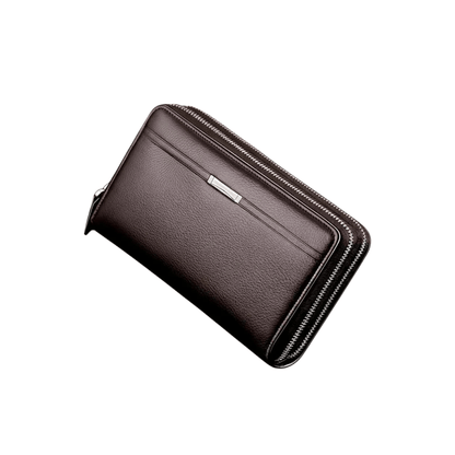 Portefeuille Homme Long Business en Cuir PU Marron Foncé – Grande Capacité à Double Fermeture Éclair