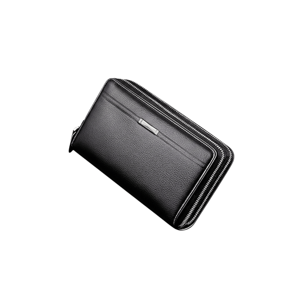 Portefeuille Homme Long Business en Cuir PU Noir – Grande Capacité à Double Fermeture Éclair