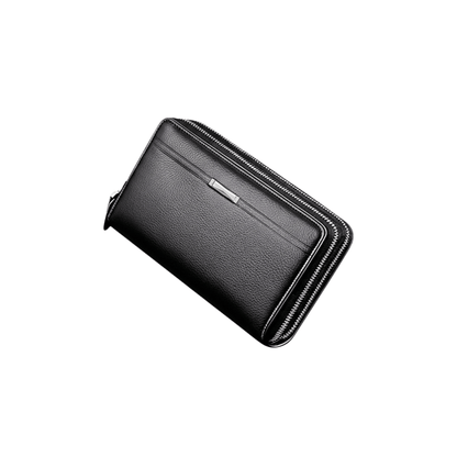 Portefeuille Homme Long Business en Cuir PU Noir – Grande Capacité à Double Fermeture Éclair