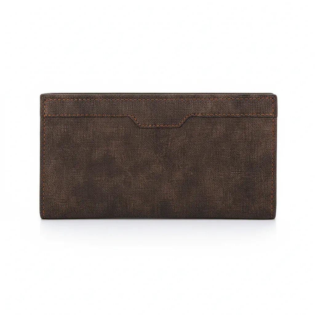 Portefeuille Homme Long en Cuir PU Premium Marron Foncé – Multi-Compartiments avec Porte-Monnaie Intégré
