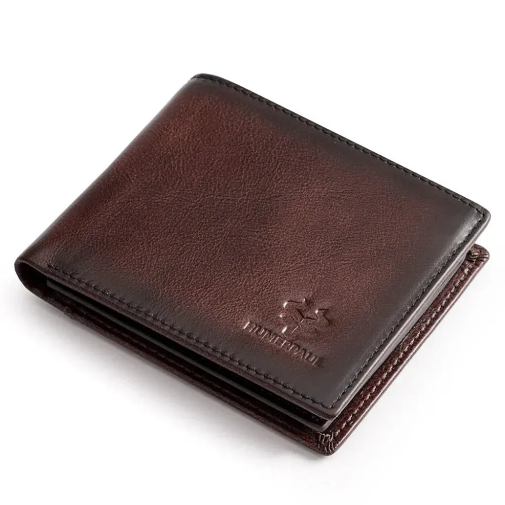Portefeuille Homme RFID en Cuir Véritable Marron Foncé – Élégance Artisanale et Sécurité