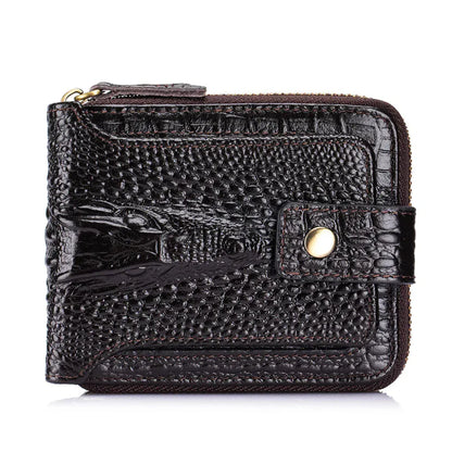 Portefeuille Homme en Cuir Véritable Motif Crocodile Marron Foncé – Élégant, Compact et Sécurisé