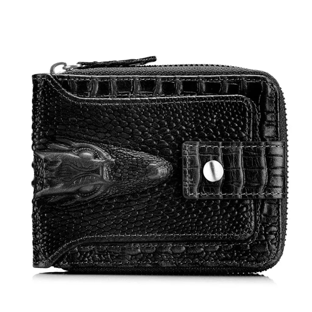 Portefeuille Homme en Cuir Véritable Motif Crocodile Noir – Élégant, Compact et Sécurisé