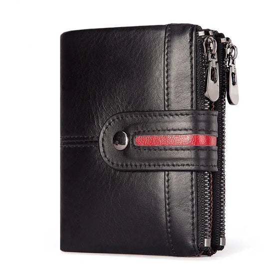 Portefeuille Homme en Cuir Véritable Noir - Protection RFID et Double Fermeture Éclair