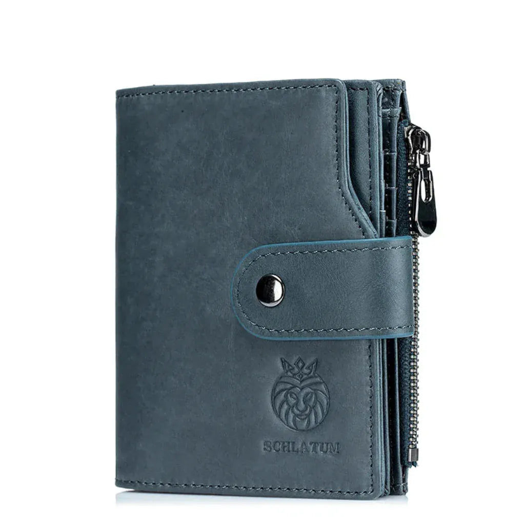 Portefeuille Homme en Cuir Véritable RFID Bleu Pétrole avec Protection Anti-vol - Porte-Cartes Multifonction à Fermeture Sécurisée