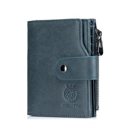 Portefeuille Homme en Cuir Véritable RFID Bleu Pétrole avec Protection Anti-vol - Porte-Cartes Multifonction à Fermeture Sécurisée