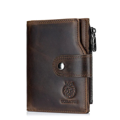 Portefeuille Homme en Cuir Véritable RFID Marron Foncé avec Protection Anti-vol - Porte-Cartes Multifonction à Fermeture Sécurisée