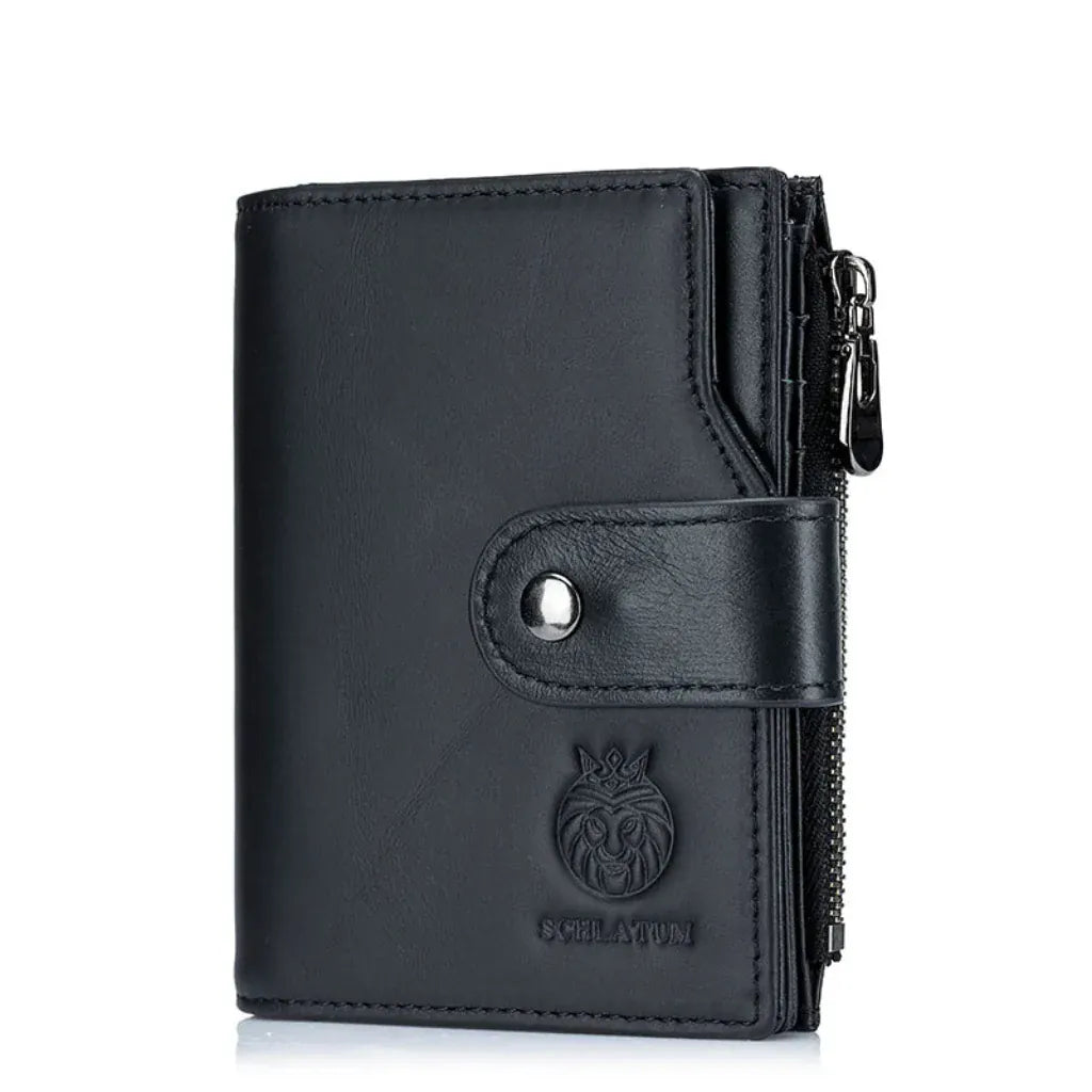 Portefeuille Homme en Cuir Véritable RFID Noir avec Protection Anti-vol  - Porte-Cartes Multifonction à Fermeture Sécurisée
