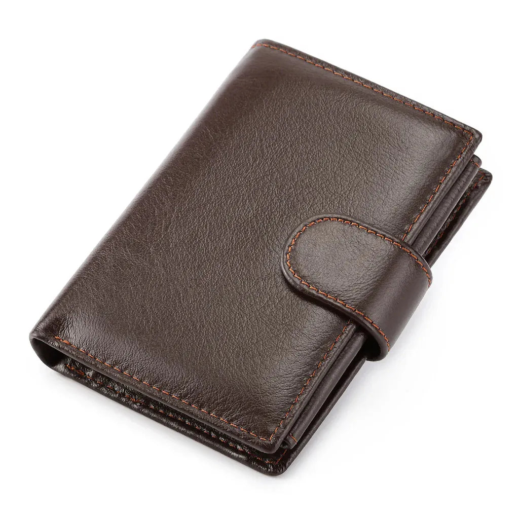 Portefeuille Homme en Cuir Véritable Rétro - Organisateur Compact avec Fermeture Sécurisée Marron Foncé