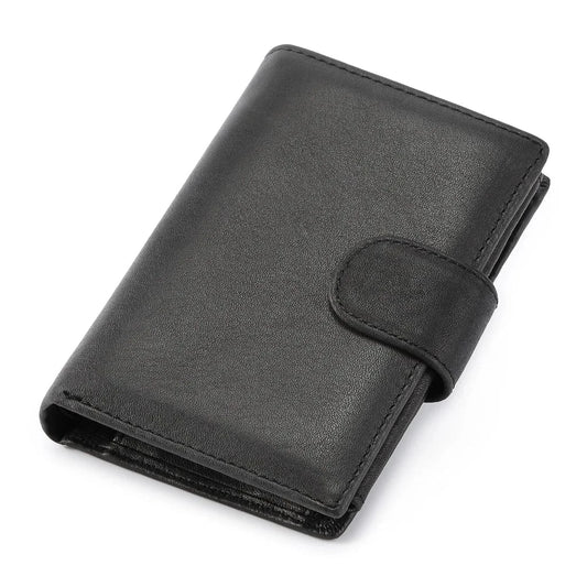 Portefeuille Homme en Cuir Véritable Rétro - Organisateur Compact avec Fermeture Sécurisée Noir