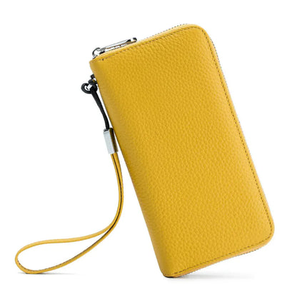 Portefeuille Long Femme en Cuir Véritable Jaune – Protection RFID, Élégant & Organisation Quotidienne