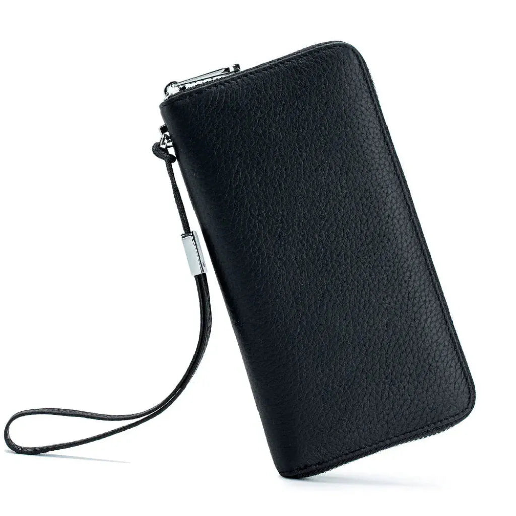 Portefeuille Long Femme en Cuir Véritable Noir – Protection RFID, Élégant & Organisation Quotidienne
