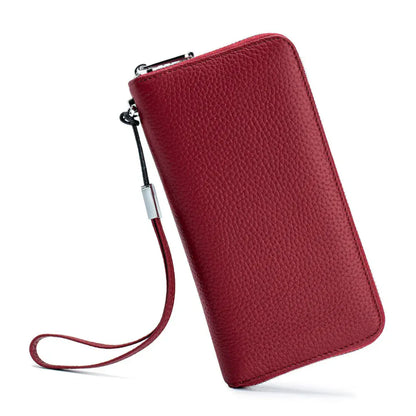 Portefeuille Long Femme en Cuir Véritable Rouge – Protection RFID, Élégant & Organisation Quotidienne