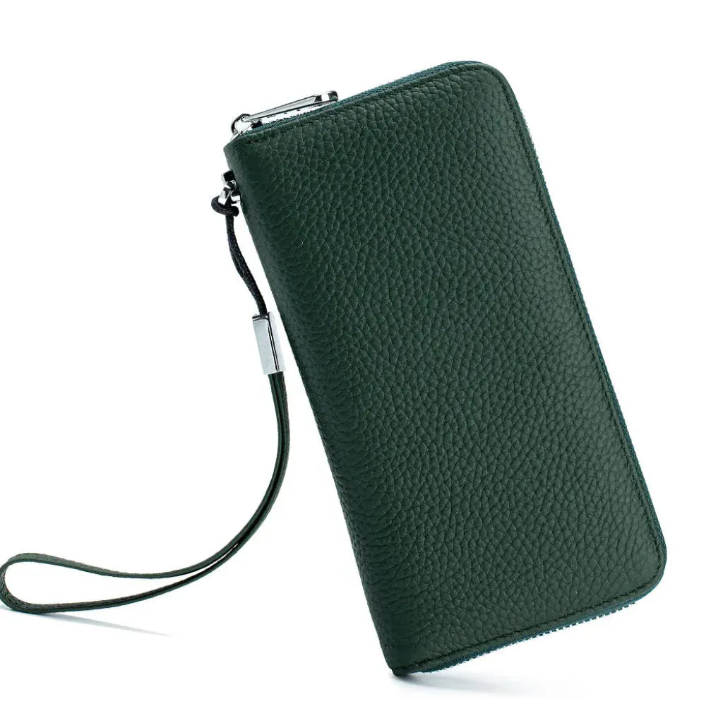 Portefeuille Long Femme en Cuir Véritable Vert – Protection RFID, Élégant & Organisation Quotidienne