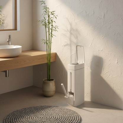 Poubelle Salle de Bain avec Brosse WC Intégrée – Blanc Ivoire, Design Compact 2