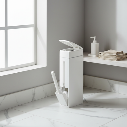 Poubelle Salle de Bain avec Brosse WC Intégrée – Blanc Ivoire, Design Compact 3