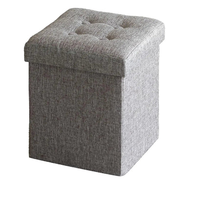 Pouf Coffre Pliant Lin – Rangement Capitonné 30 cm gris