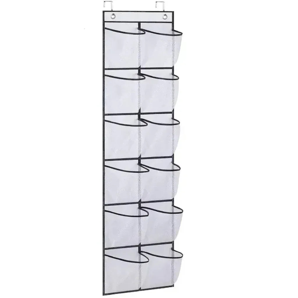 Rangement Chaussures Suspendu – Organisateur de Porte avec 12 Poches Mesh Antiodorantes blanc