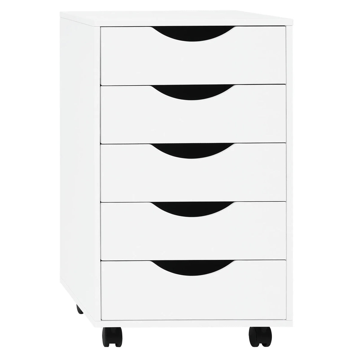 Caisson Bureau Blanc à Roulettes, 5 Tiroirs Poignées Encastrées