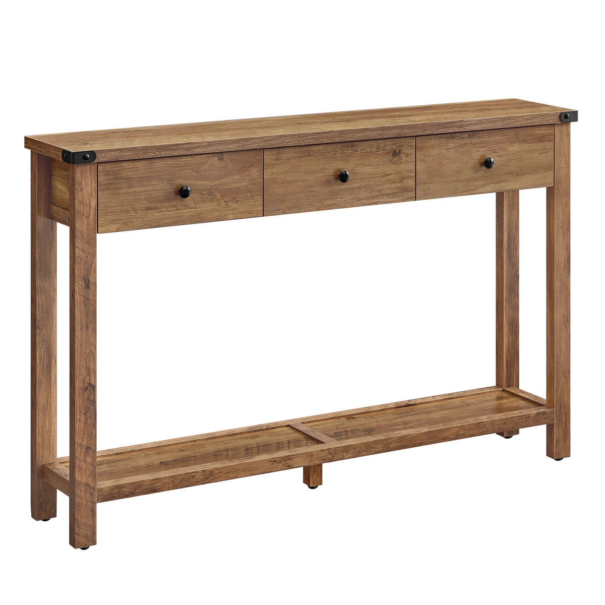 Console d'Entrée Étroite Bois Rustique & Métal Noir, 3 Tiroirs