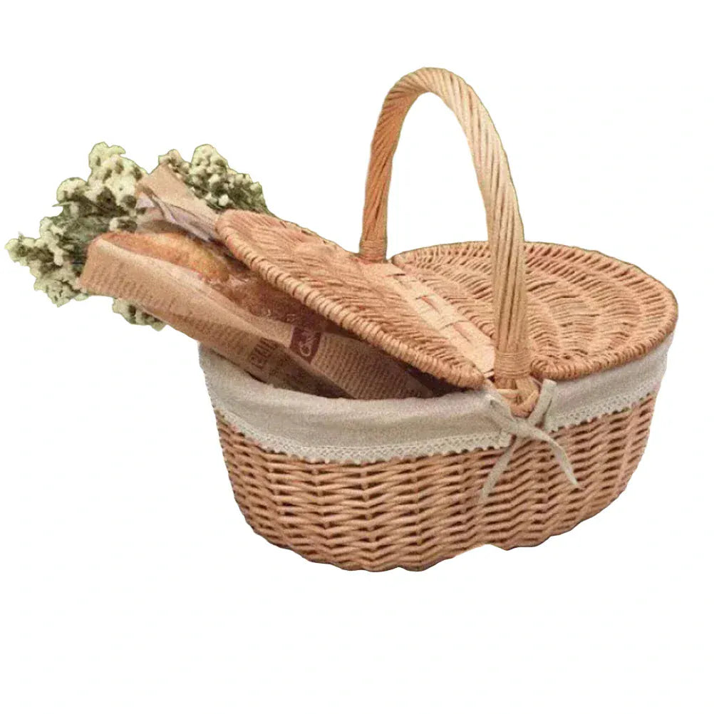 Panier en Osier – Pique-Nique avec Couvercle et Doublure Lin