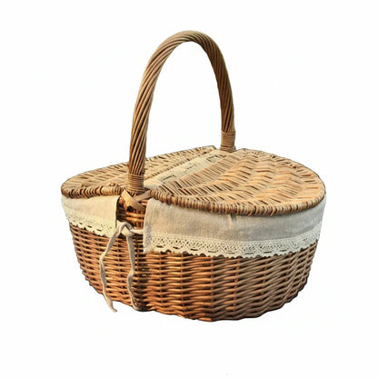 Panier en Osier – Pique-Nique avec Couvercle et Doublure Lin