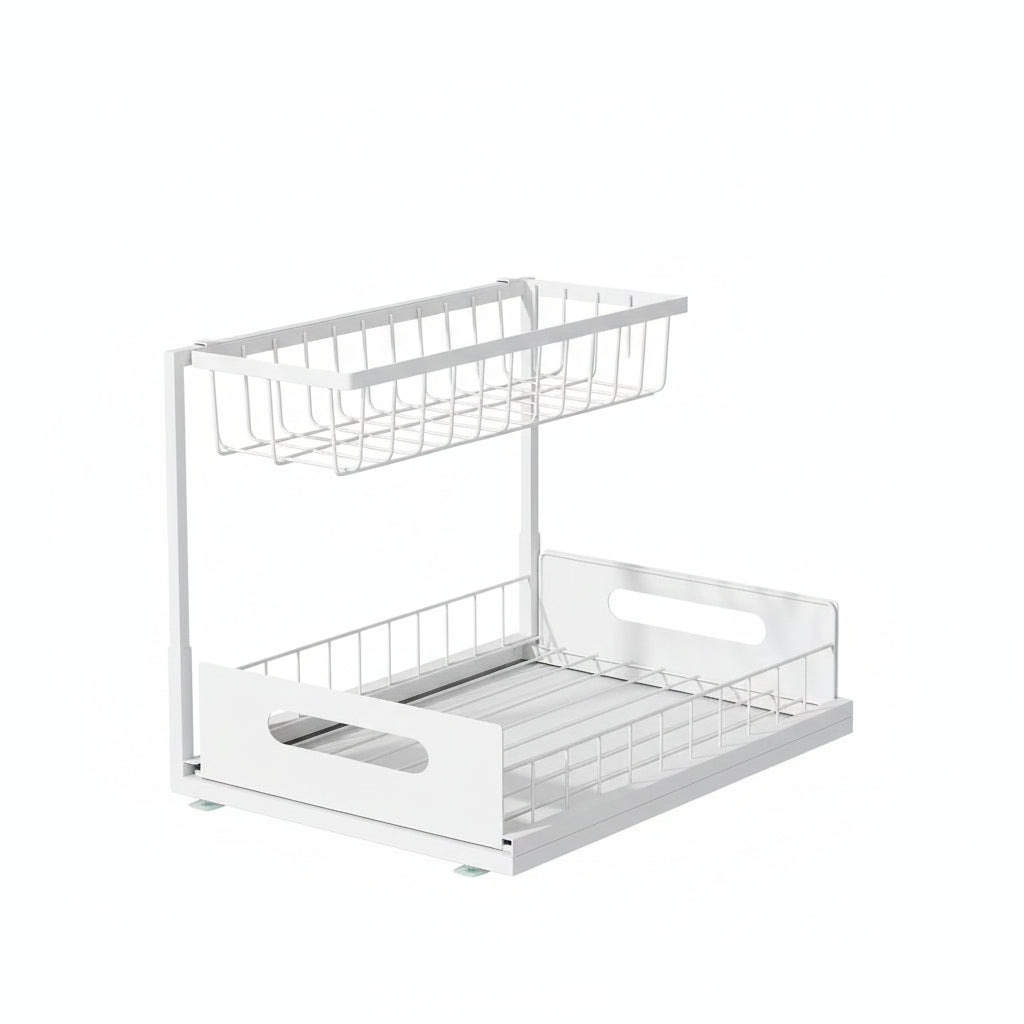 Rangement sous Évier coulissant 2 niveaux – Organisateur multifonction pour cuisine et salle de bain