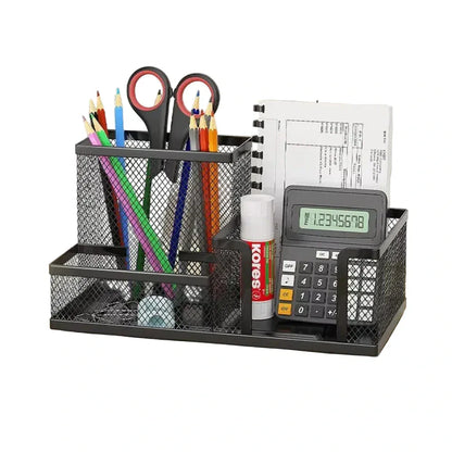 Organisateur de Bureau Multi-Compartiments - Solution de Rangement en Métal Noir