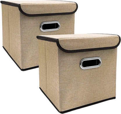 Cube de Rangement Pliables en Lin avec Couvercle 25×25cm