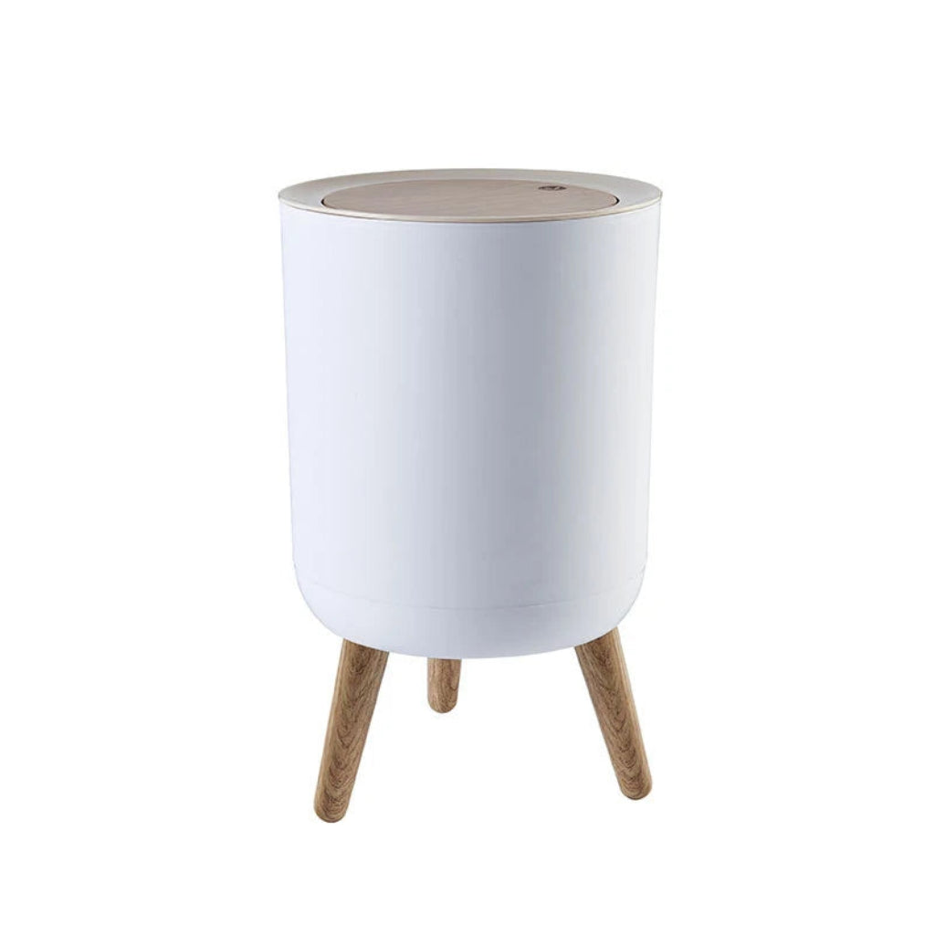Poubelle Salle de Bain Design Scandinave à Pieds Bois – Modèle Pressing avec Couvercle