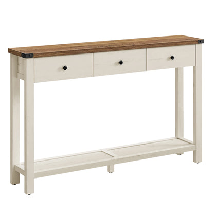 Console d'Entrée Étroite Bois Rustique & Métal Noir, 3 Tiroirs