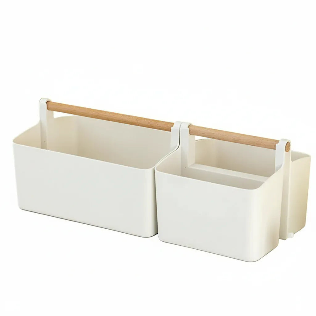 Organisateur de Bureau Multifonctionnel Portable avec Poignée en Bois