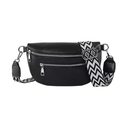 Sac Banane Femme Bandoulière Multi-Poches en Tissu Oxford – Design Moderne avec Sangle Décorative Géométrique